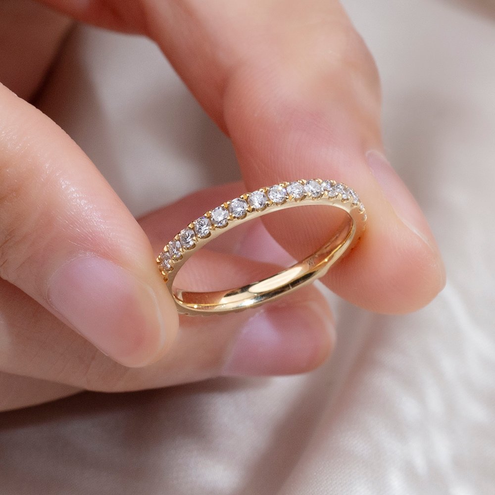 Aurora Geometry Round Cut Lab Grown Diamond Eternity D VVS-VS 18K Yellow Gold Ring MSR-408