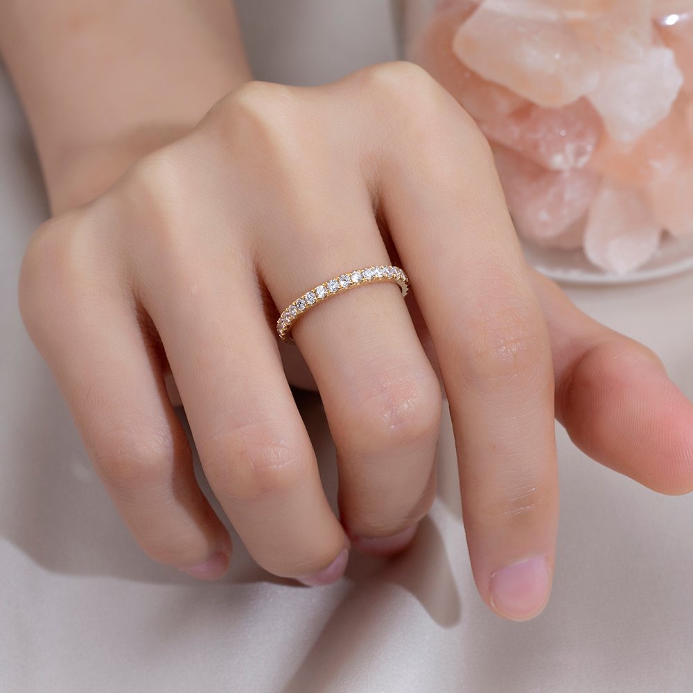 Aurora Geometry Round Cut Lab Grown Diamond Eternity D VVS-VS 18K Yellow Gold Ring MSR-408