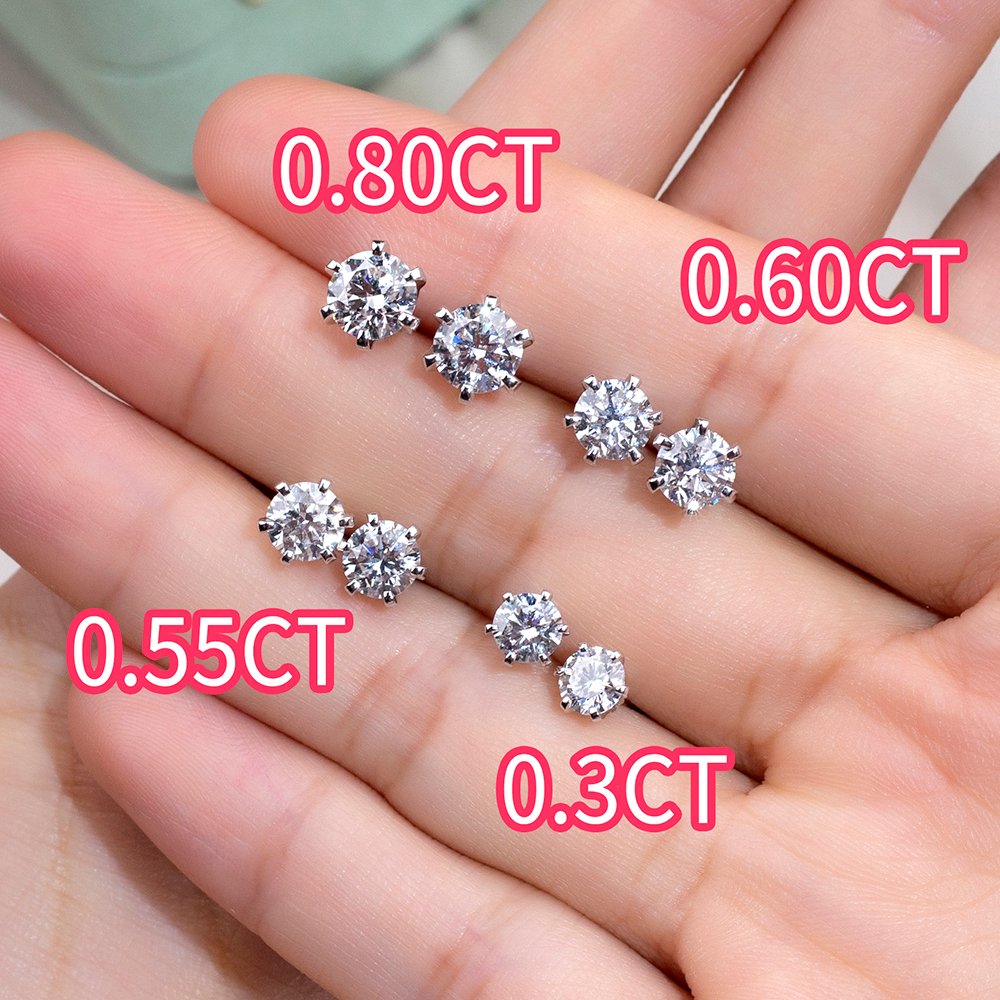 Aurora Geometry Round Shape Lab Grown Diamond 0.3CT 0.55CT 0.6CT 0.8CT 18K White Gold Studs Earrings KDE-004