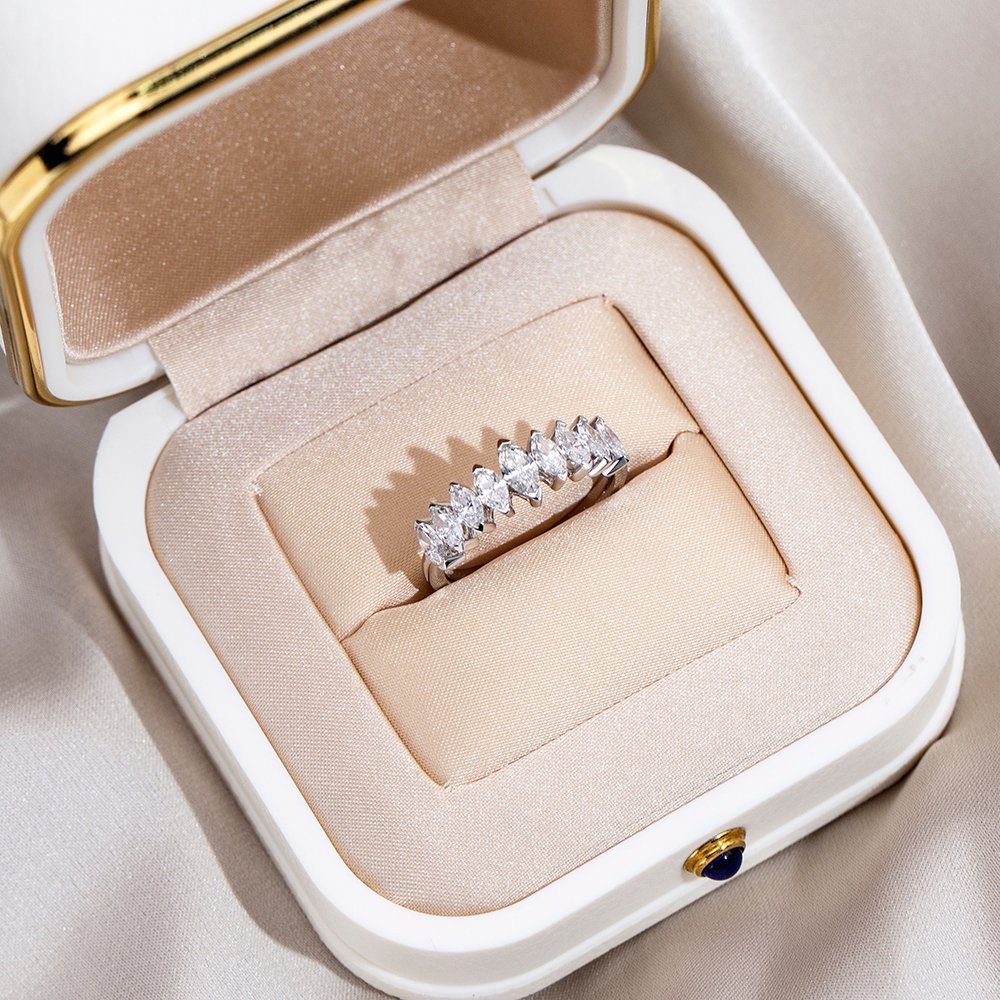 Aurora Geometry Marquise Lab Grown Diamond Half Eternity 18K White Gold Ring MSR-1669