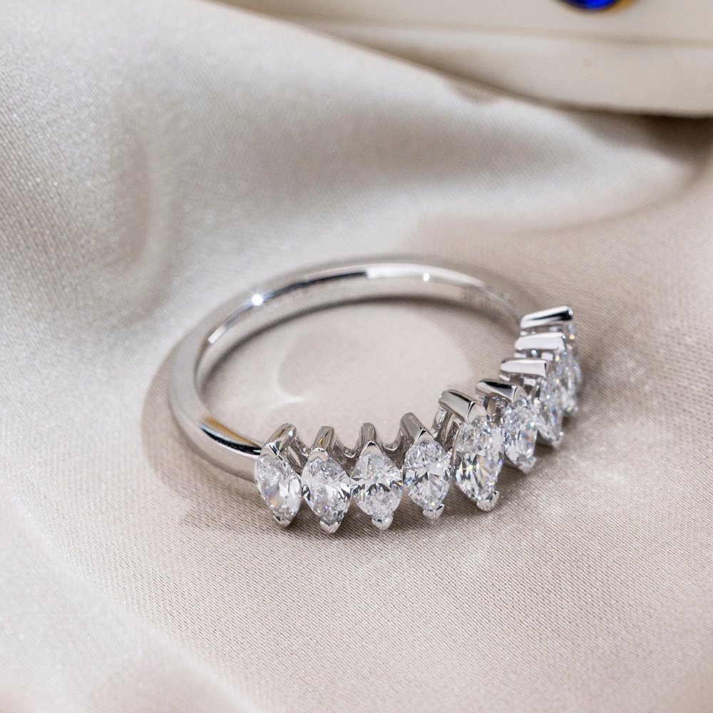 Aurora Geometry Marquise Lab Grown Diamond Half Eternity 18K White Gold Ring MSR-1669