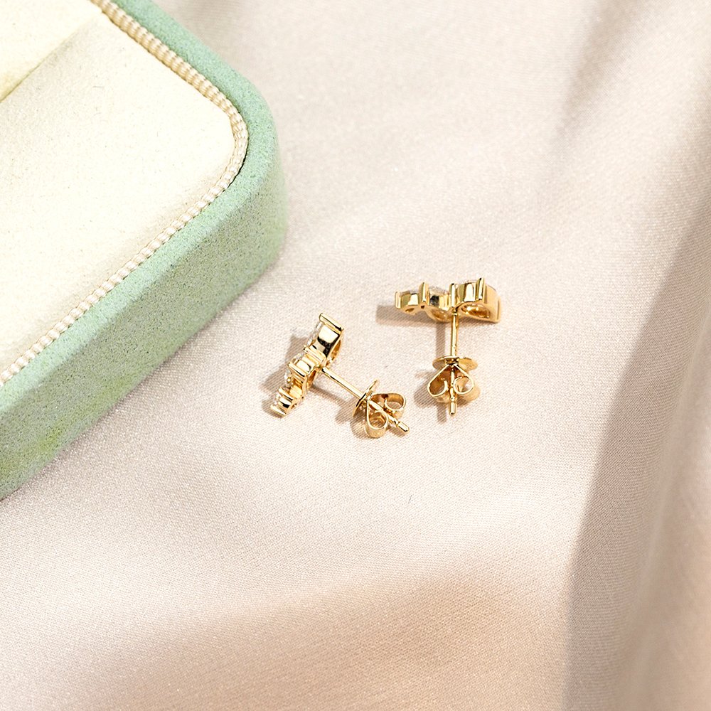 Aurora Geometry Pear Shape Three Stones Lab Grown Diamond E VVS2 14K Gold Studs Earrings MSE-772