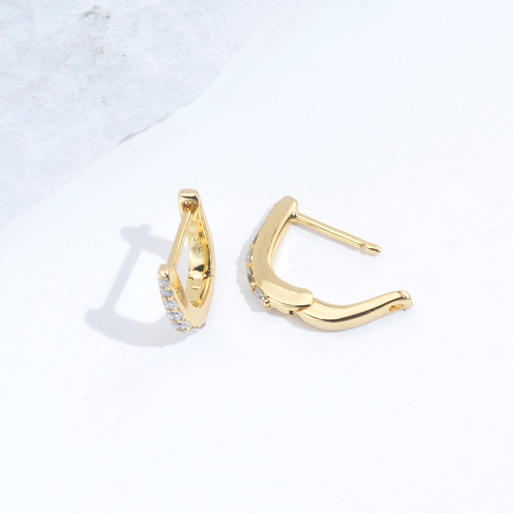 Aurora Geometry Round Shape Lab Grown Diamond D VVS2 S925 Silver Yellow Color Huggies Earrings MSE-773