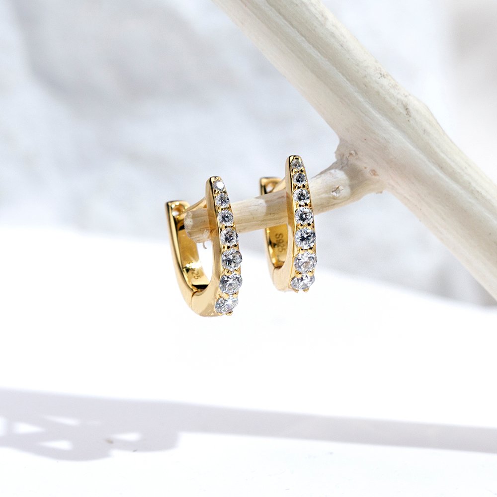 Aurora Geometry Round Shape Lab Grown Diamond D VVS2 S925 Silver Yellow Color Huggies Earrings MSE-773