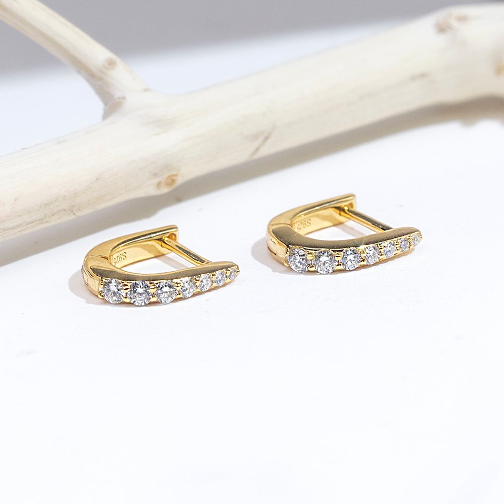 Aurora Geometry Round Shape Lab Grown Diamond D VVS2 S925 Silver Yellow Color Huggies Earrings MSE-773