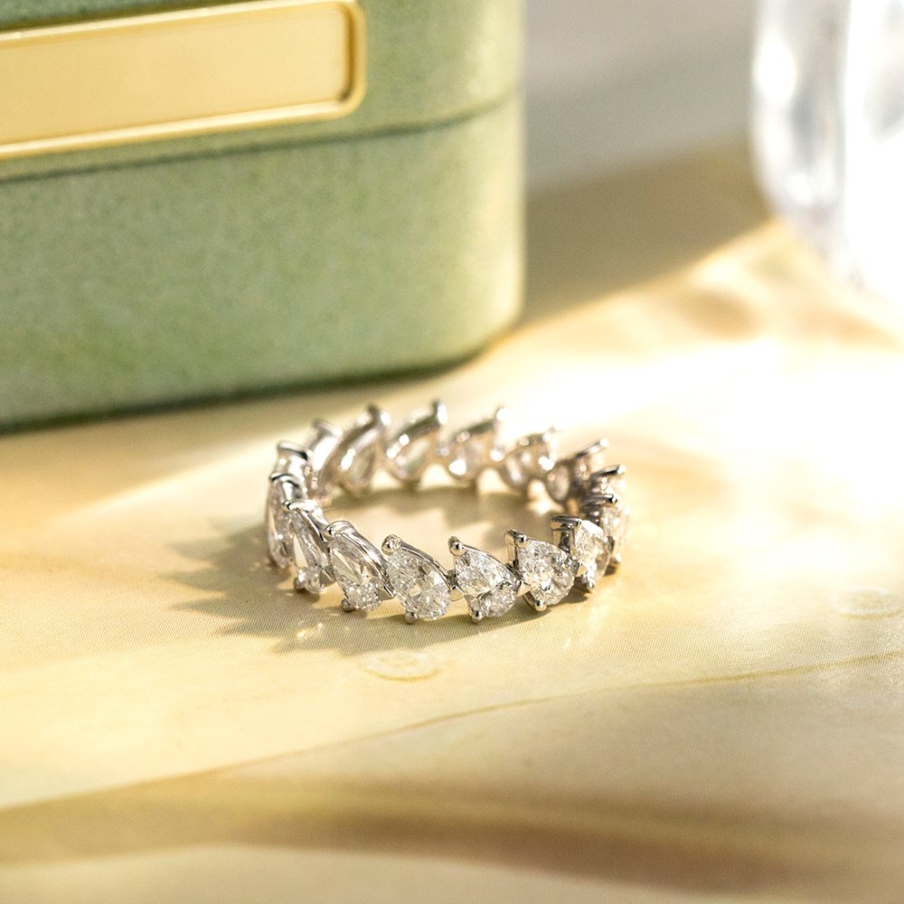 Aurora Geometry Pear Cut Lab Grown Diamond Eternity D VVS 18K White Gold Ring MSR-1674