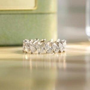 Aurora Geometry Pear Cut Lab Grown Diamond Eternity D VVS 18K White Gold Ring MSR-1674