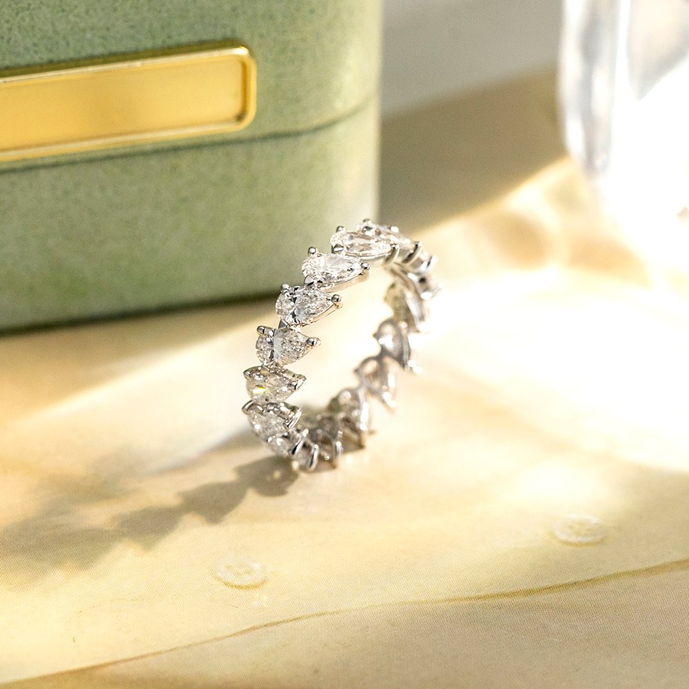 Aurora Geometry Pear Cut Lab Grown Diamond Eternity D VVS 18K White Gold Ring MSR-1674