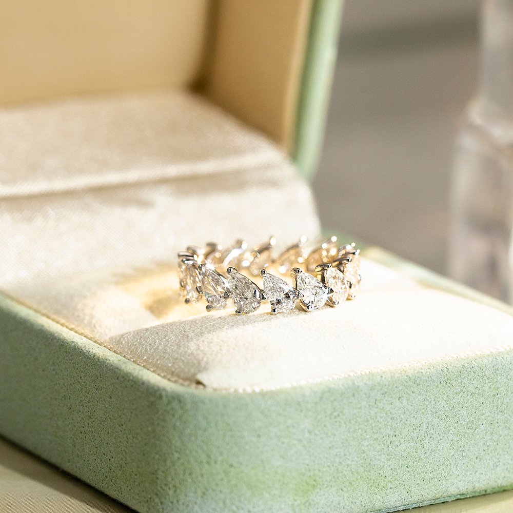 Aurora Geometry Pear Cut Lab Grown Diamond Eternity D VVS 18K White Gold Ring MSR-1674