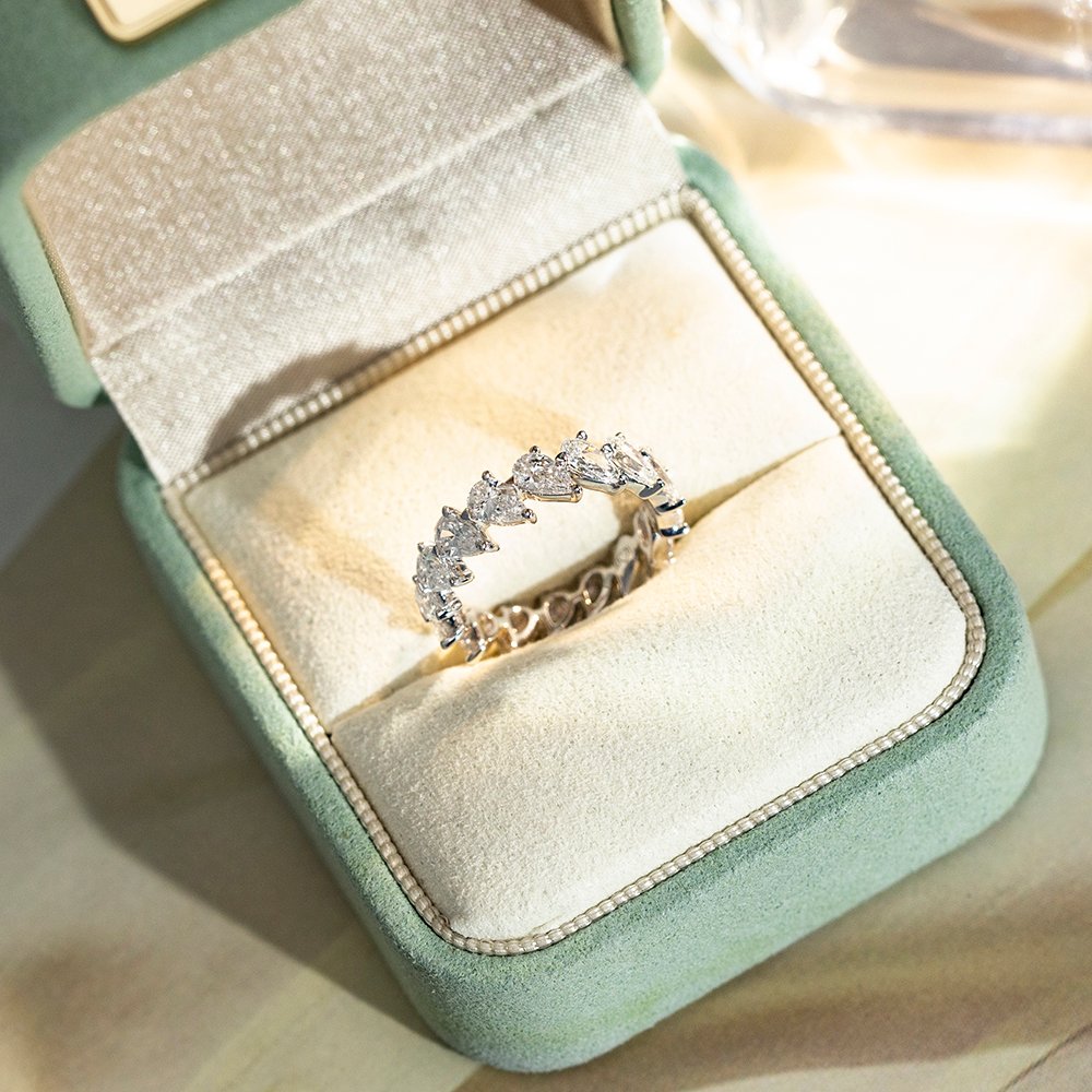 Aurora Geometry Pear Cut Lab Grown Diamond Eternity D VVS 18K White Gold Ring MSR-1674