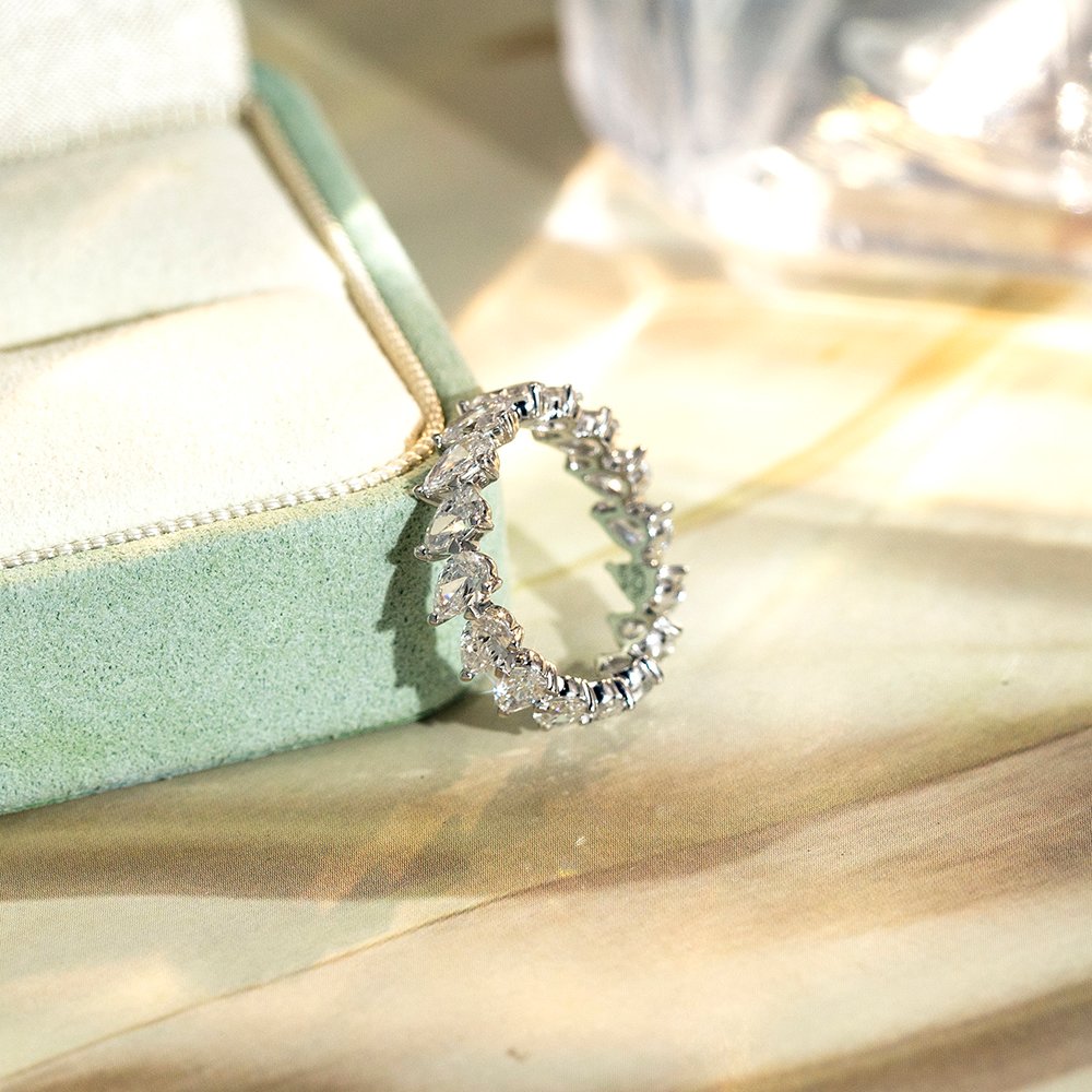 Aurora Geometry Pear Cut Lab Grown Diamond Eternity D VVS 18K White Gold Ring MSR-1674