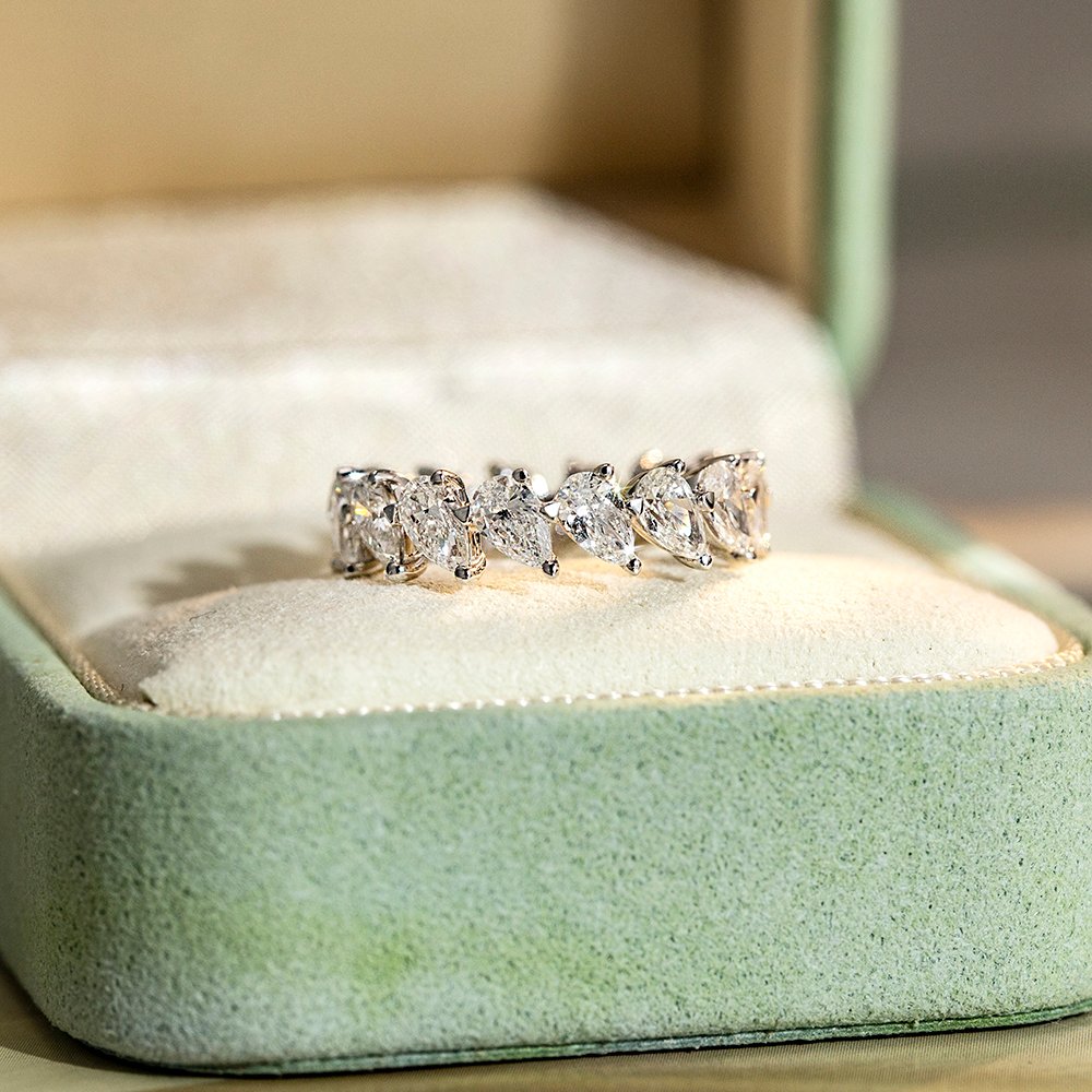 Aurora Geometry Pear Cut Lab Grown Diamond Eternity D VVS 18K White Gold Ring MSR-1674