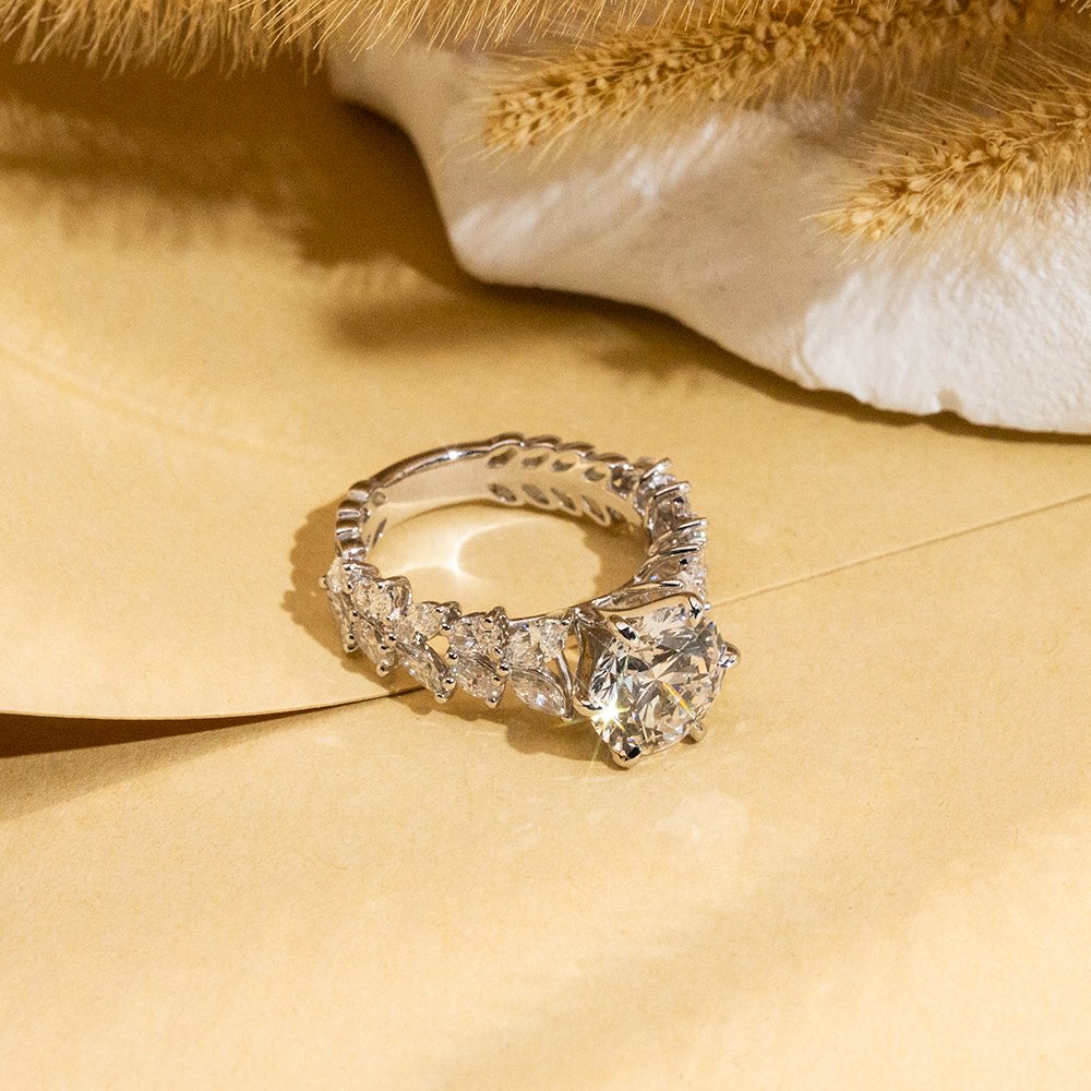 Aurora Geometry Round Cut Lab Grown Diamond 3CT Solitaire E VS1 18K White Gold Ring MSR-1649