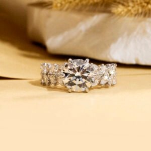 Aurora Geometry Round Cut Lab Grown Diamond 3CT Solitaire E VS1 18K White Gold Ring MSR-1649