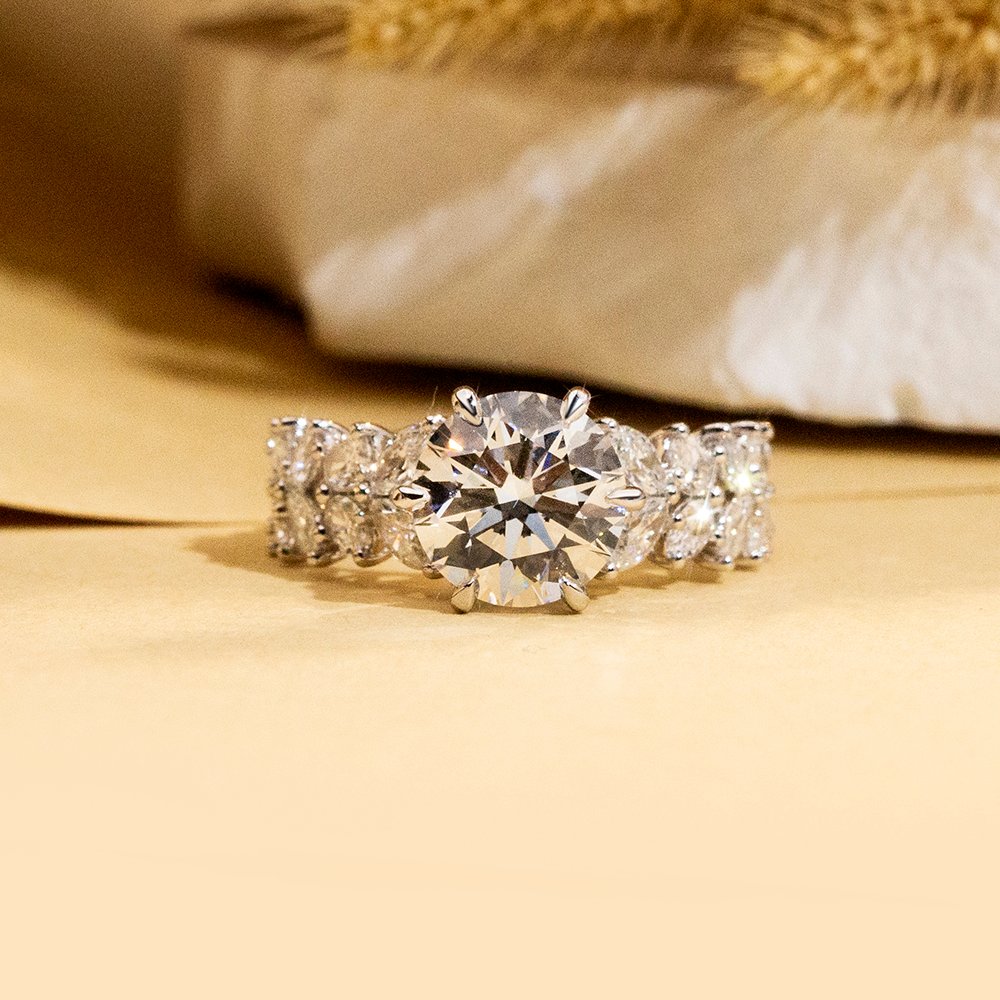 Aurora Geometry Round Cut Lab Grown Diamond 3CT Solitaire E VS1 18K White Gold Ring MSR-1649