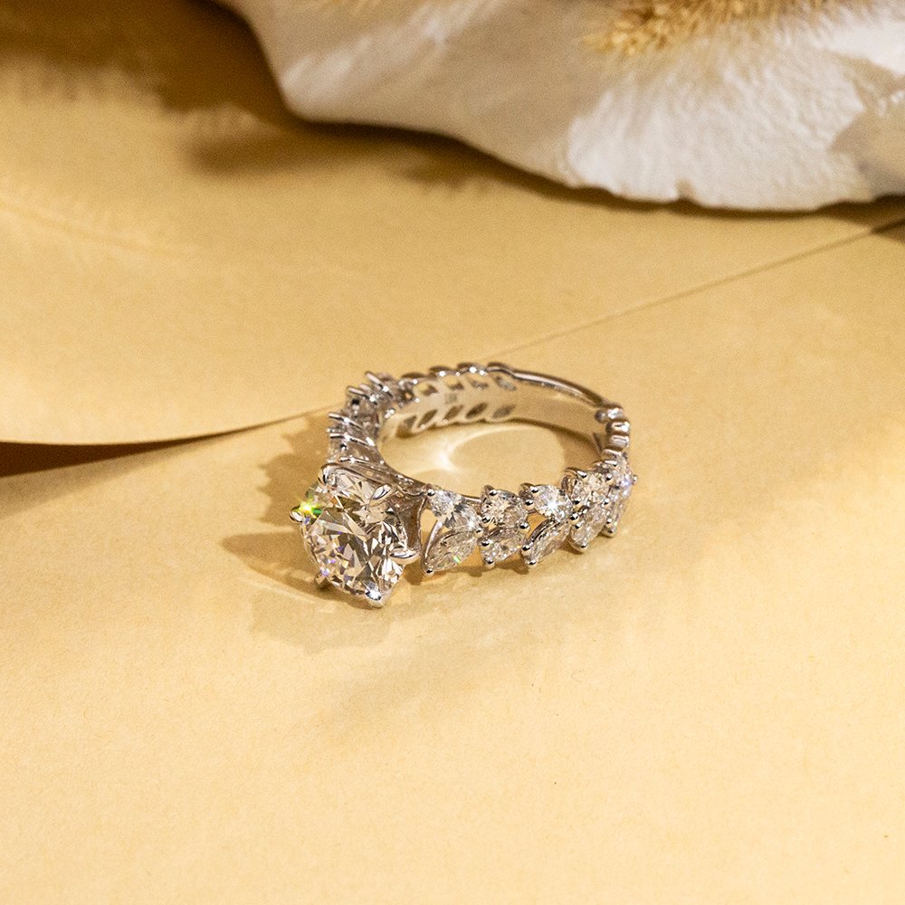 Aurora Geometry Round Cut Lab Grown Diamond 3CT Solitaire E VS1 18K White Gold Ring MSR-1649