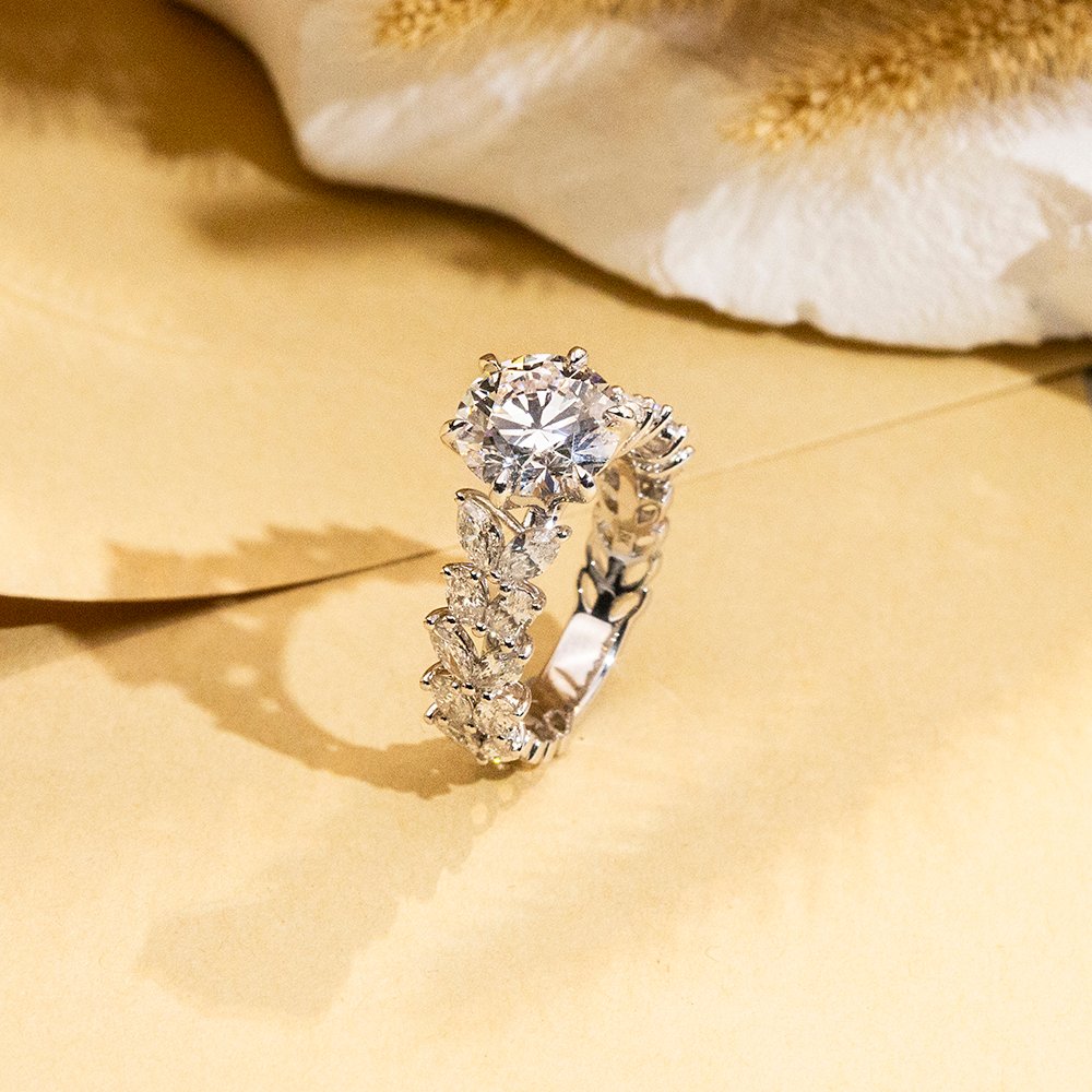 Aurora Geometry Round Cut Lab Grown Diamond 3CT Solitaire E VS1 18K White Gold Ring MSR-1649