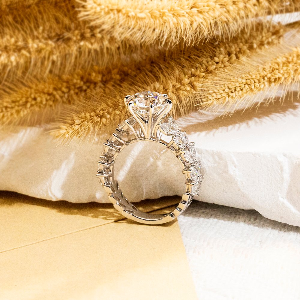 Aurora Geometry Round Cut Lab Grown Diamond 3CT Solitaire E VS1 18K White Gold Ring MSR-1649