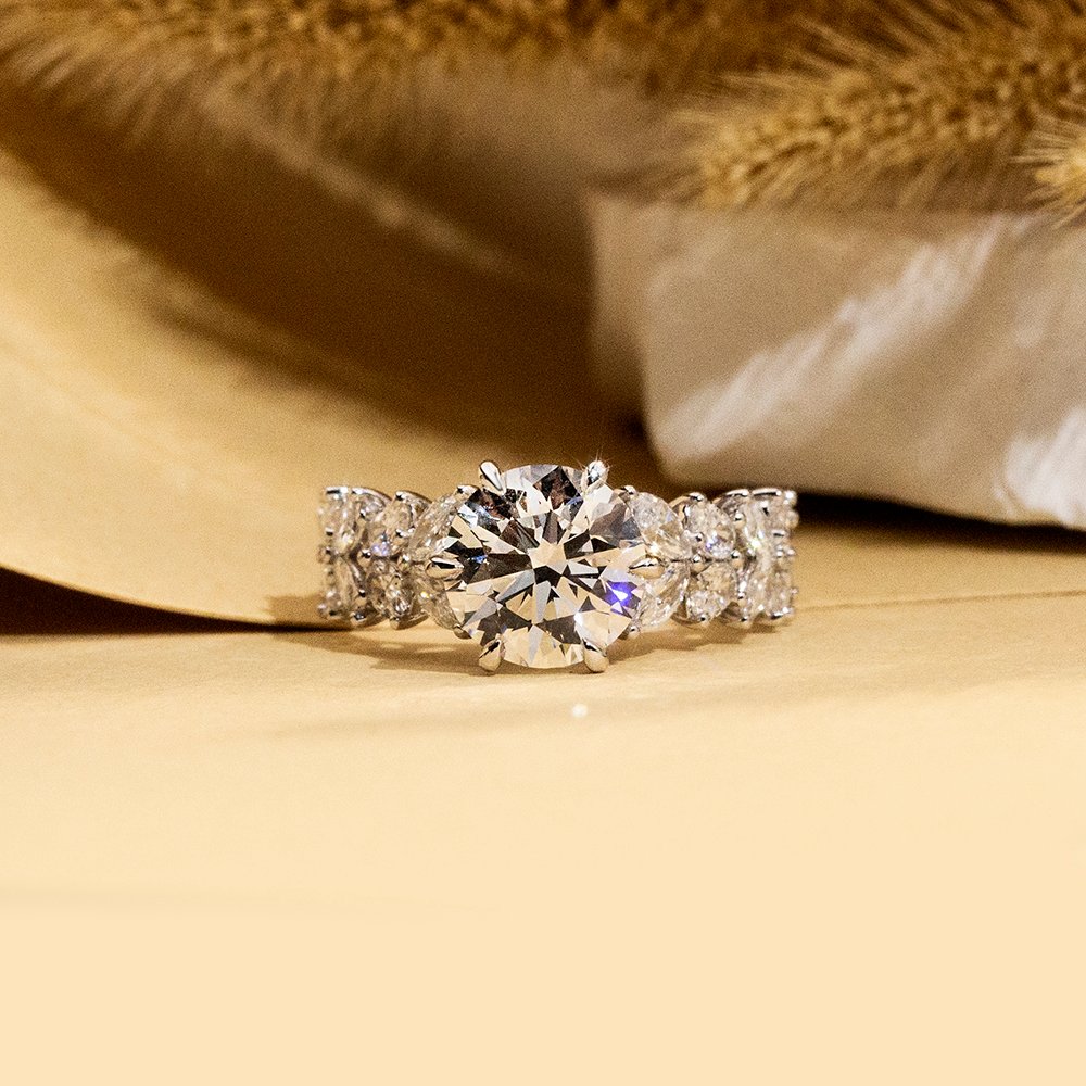 Aurora Geometry Round Cut Lab Grown Diamond 3CT Solitaire E VS1 18K White Gold Ring MSR-1649