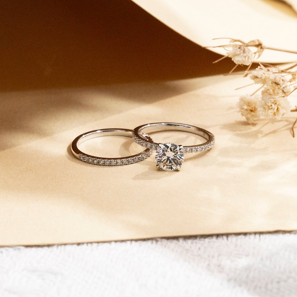 Aurora Geometry Round Cut Lab Grown Diamond 1.3CT Solitaire D VVS1 PT950 Ring Set MSR-1172