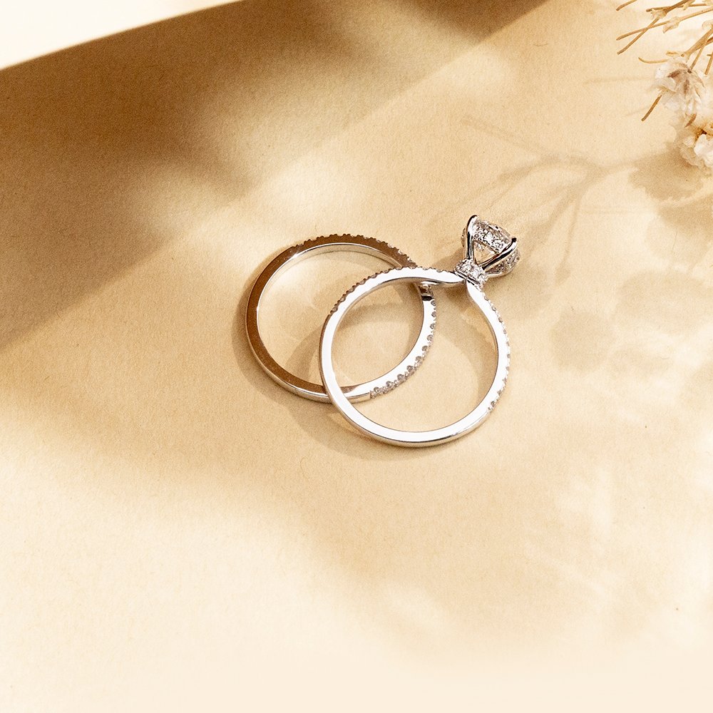 Aurora Geometry Round Cut Lab Grown Diamond 1.3CT Solitaire D VVS1 PT950 Ring Set MSR-1172