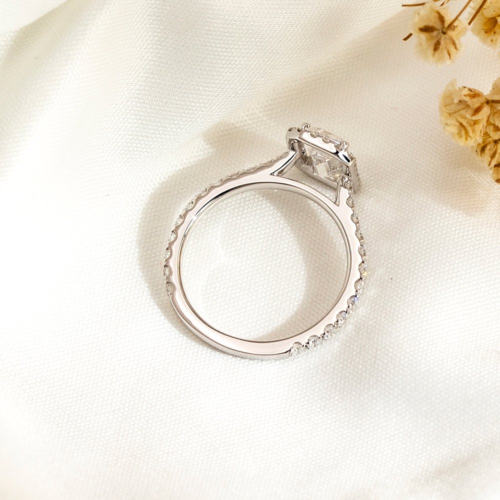 Aurora Geometry Emerald Cut Lab Grown Diamond 3CT Halo D VS1 PT950 Ring MSR-1478