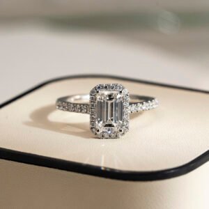 Aurora Geometry Emerald Cut Lab Grown Diamond 3CT Halo D VS1 PT950 Ring MSR-1478