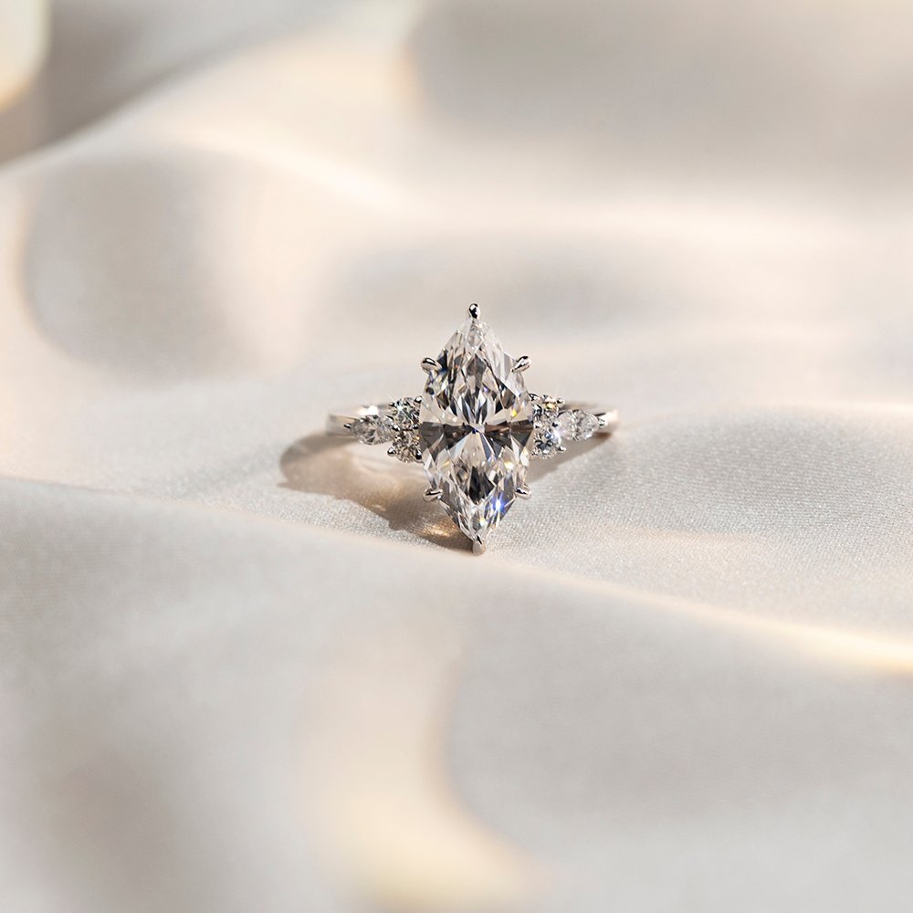 Aurora Geometry Marquise Cut Lab Grown Diamond 2.6CT Solitaire D VVS2 18K White Gold Ring MSR-1677