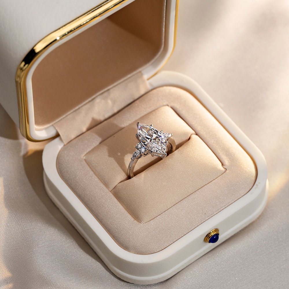 Aurora Geometry Marquise Cut Lab Grown Diamond 2.6CT Solitaire D VVS2 18K White Gold Ring MSR-1677