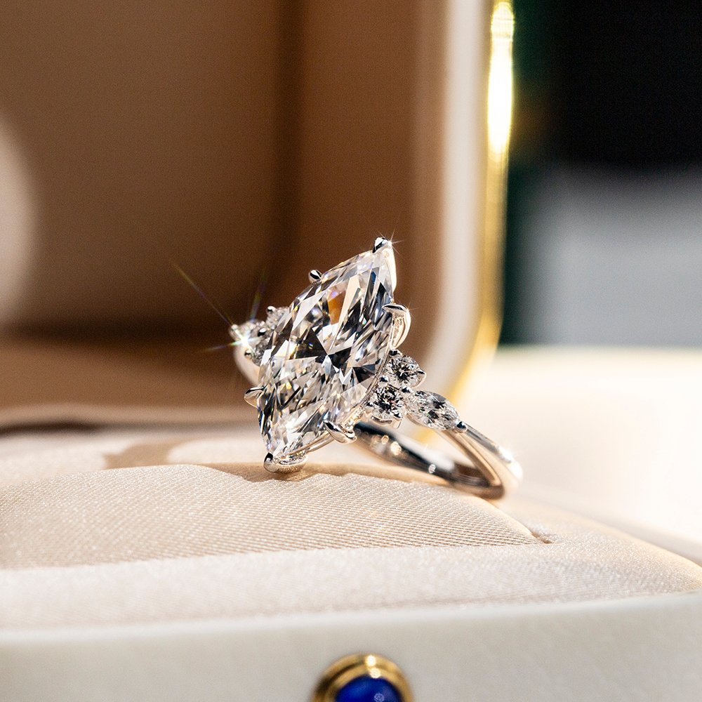 Aurora Geometry Marquise Cut Lab Grown Diamond 2.6CT Solitaire D VVS2 18K White Gold Ring MSR-1677