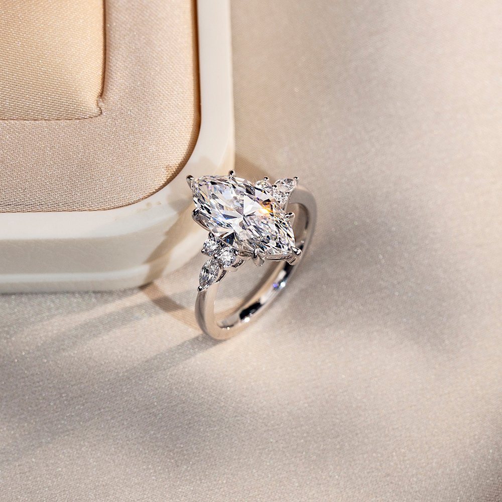 Aurora Geometry Marquise Cut Lab Grown Diamond 2.6CT Solitaire D VVS2 18K White Gold Ring MSR-1677