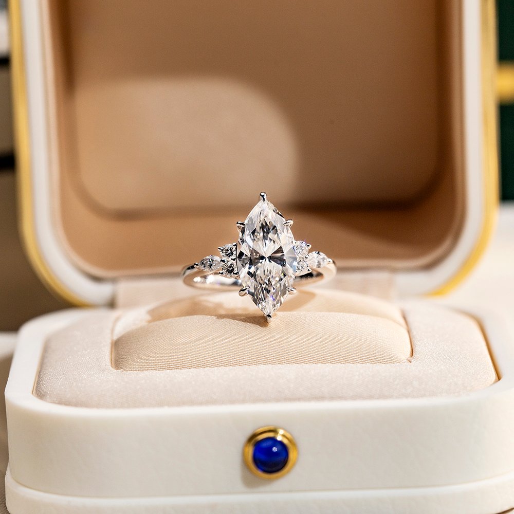 Aurora Geometry Marquise Cut Lab Grown Diamond 2.6CT Solitaire D VVS2 18K White Gold Ring MSR-1677