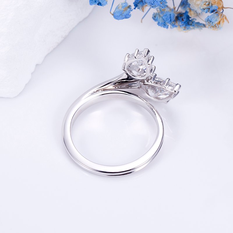 Aurora Geometry Pear Lab Grown Diamond 1.1CT 1.21CT Two Stones 18K White Gold Ring MSR-1517