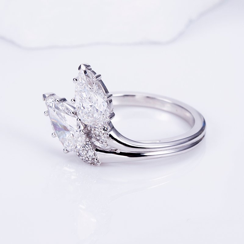 Aurora Geometry Pear Lab Grown Diamond 1.1CT 1.21CT Two Stones 18K White Gold Ring MSR-1517