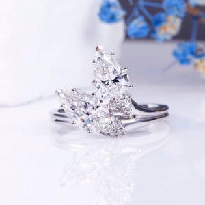 Aurora Geometry Pear Lab Grown Diamond 1.1CT 1.21CT Two Stones 18K White Gold Ring MSR-1517