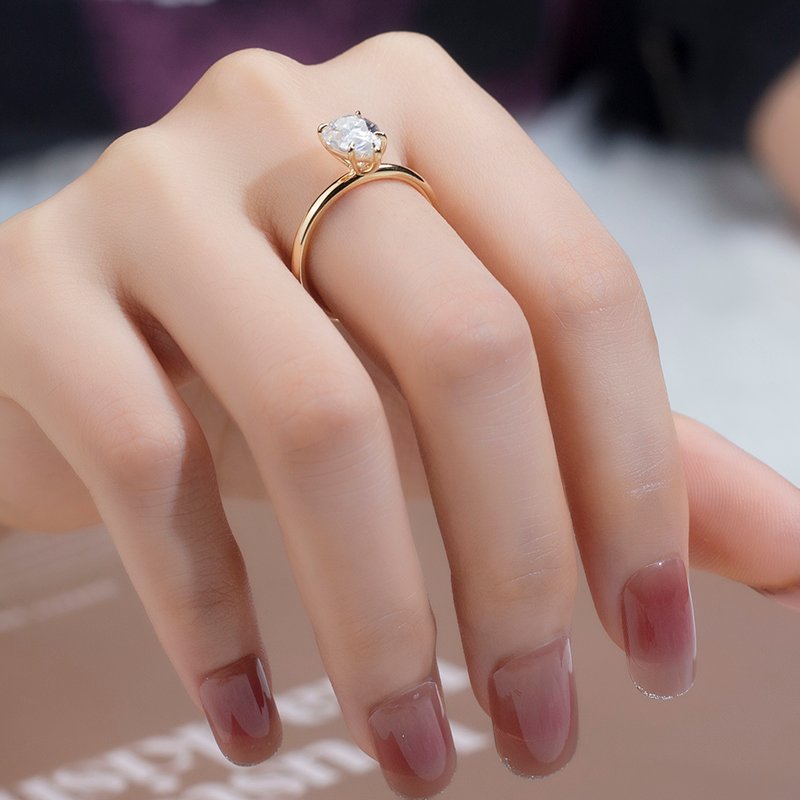 Aurora Geometry Pear Cut Lab Grown Diamond 1.2CT Solitaire G VVS1 18K Yellow Gold Ring MSR-821