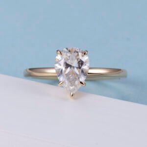 Aurora Geometry Pear Cut Lab Grown Diamond 1.2CT Solitaire G VVS1 18K Yellow Gold Ring MSR-821