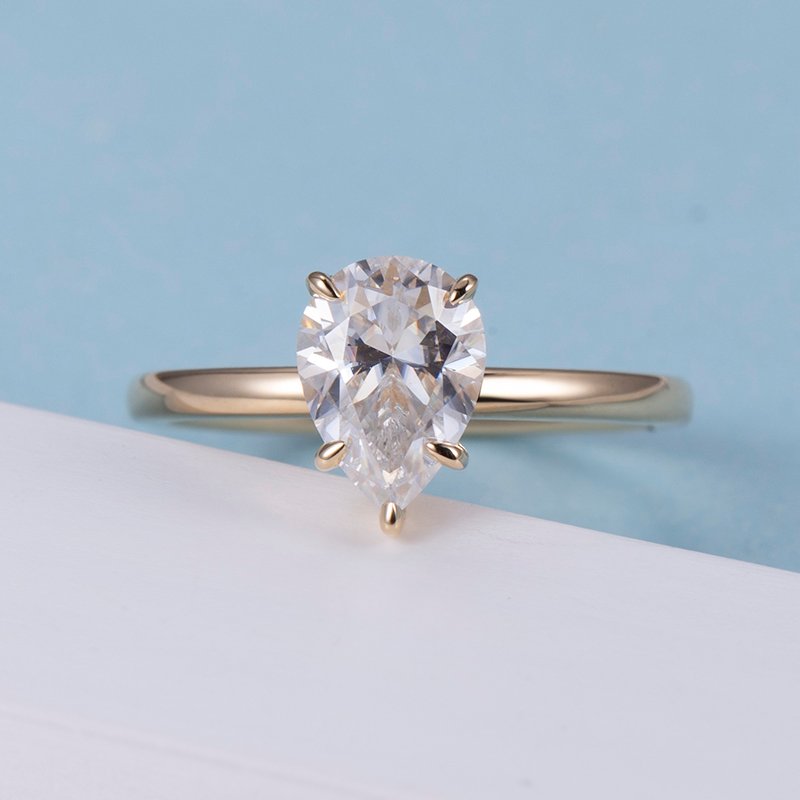 Aurora Geometry Pear Cut Lab Grown Diamond 1.2CT Solitaire G VVS1 18K Yellow Gold Ring MSR-821