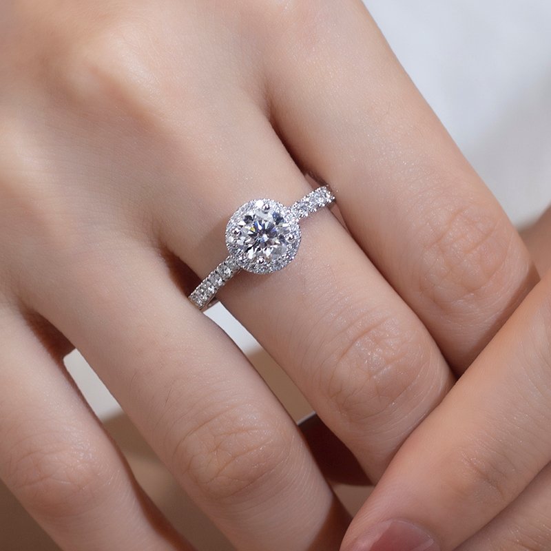 Aurora Geometry Round Cut Lab Grown Diamond 0.3CT 0.5CT DE VS1 VVS2 18K White Gold Halo Ring KDR-008