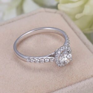 Aurora Geometry Round Cut Lab Grown Diamond 0.3CT 0.5CT DE VS1 VVS2 18K White Gold Halo Ring KDR-008