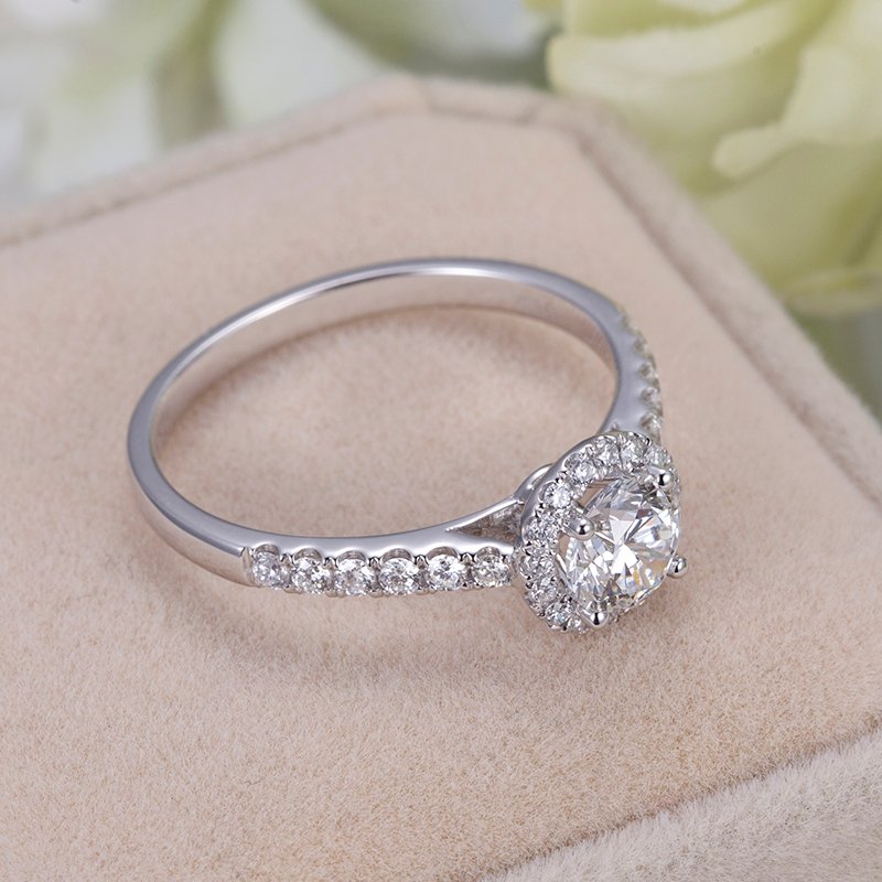 Aurora Geometry Round Cut Lab Grown Diamond 0.3CT 0.5CT DE VS1 VVS2 18K White Gold Halo Ring KDR-008