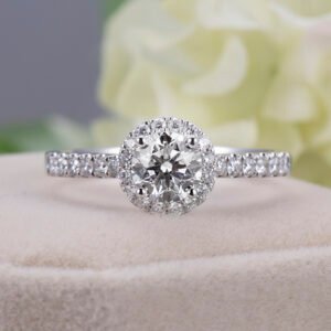 Aurora Geometry Round Cut Lab Grown Diamond 0.3CT 0.5CT DE VS1 VVS2 18K White Gold Halo Ring KDR-008