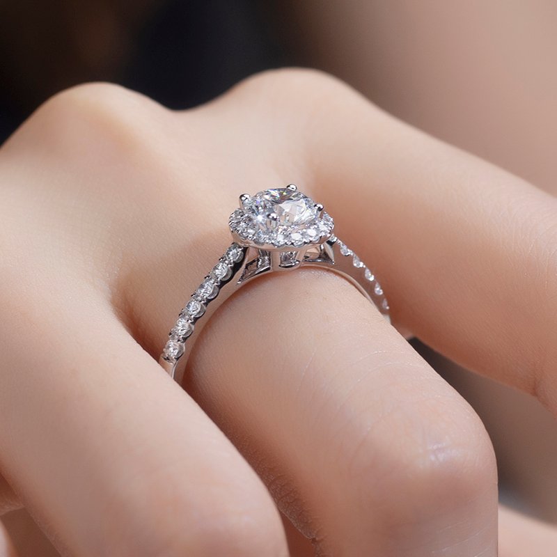 Aurora Geometry Round Cut Lab Grown Diamond 0.3CT 0.5CT DE VS1 VVS2 18K White Gold Halo Ring KDR-008