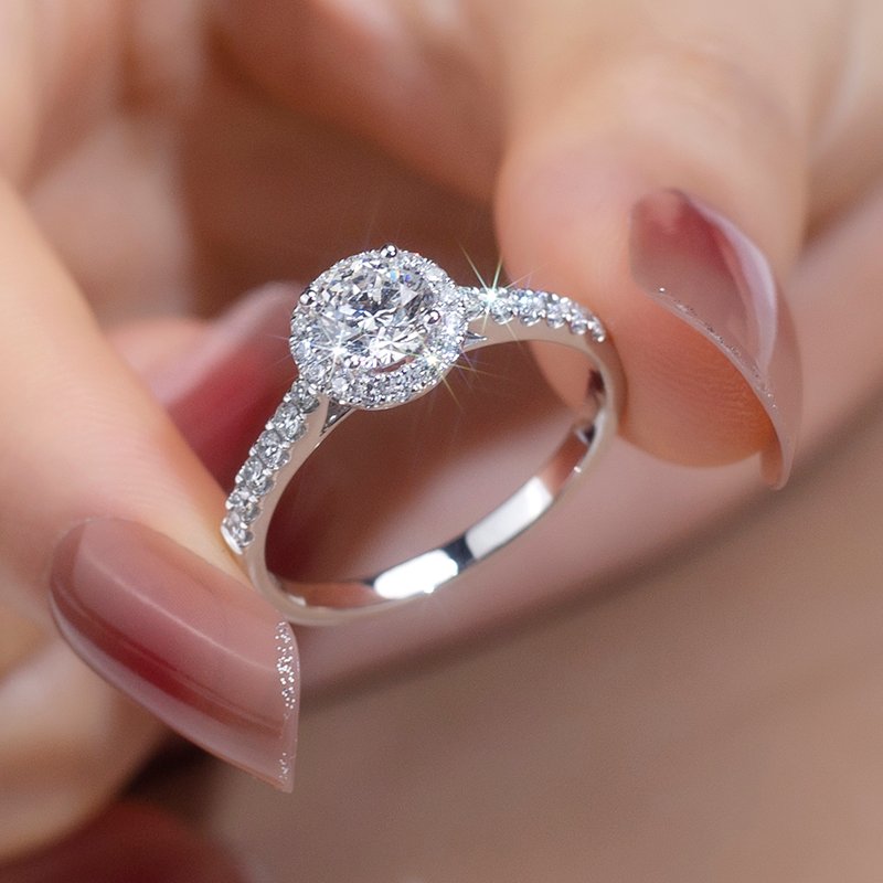 Aurora Geometry Round Cut Lab Grown Diamond 0.3CT 0.5CT DE VS1 VVS2 18K White Gold Halo Ring KDR-008