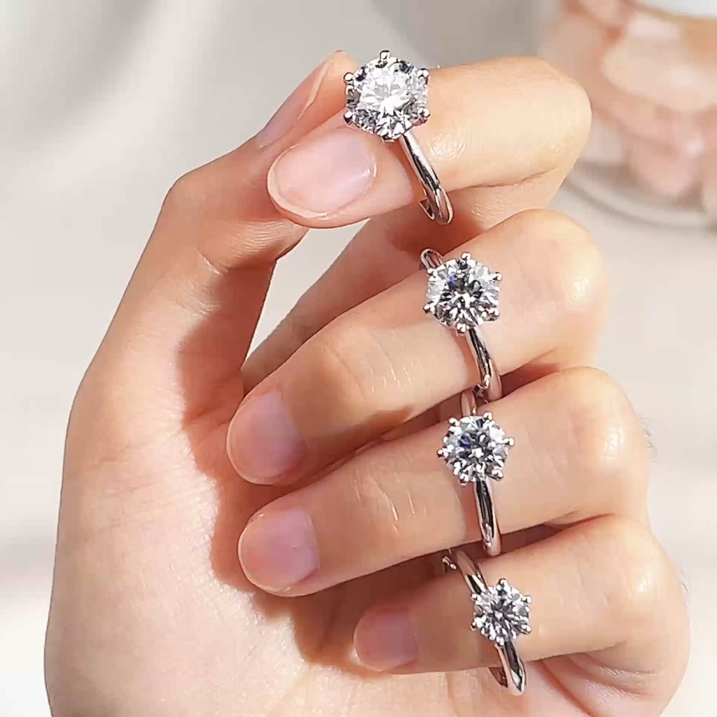 Aurora Geometry Round Cut Lab Grown Diamond 1CT 1.5CT 2CT 3CT Solitaire D E F I 18K White Gold Ring MSR-058